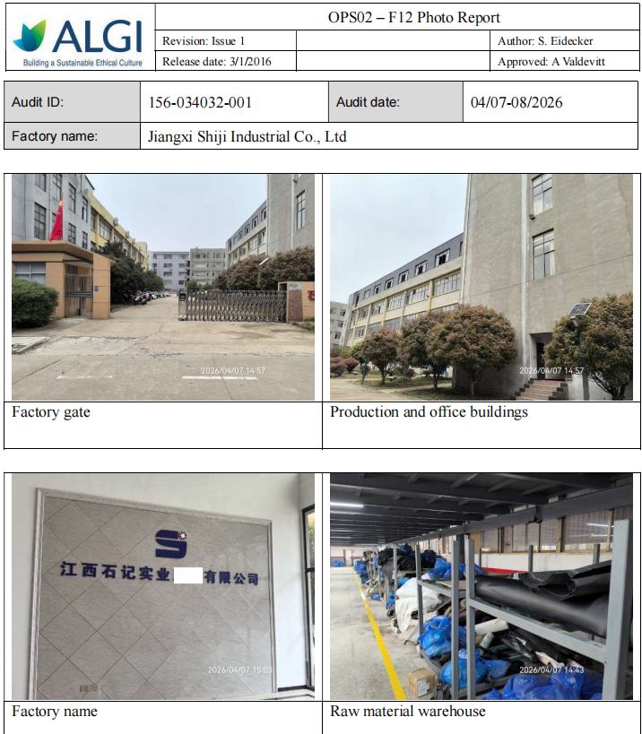 Factory photo report showing the campus, company entrance and raw material warehouse